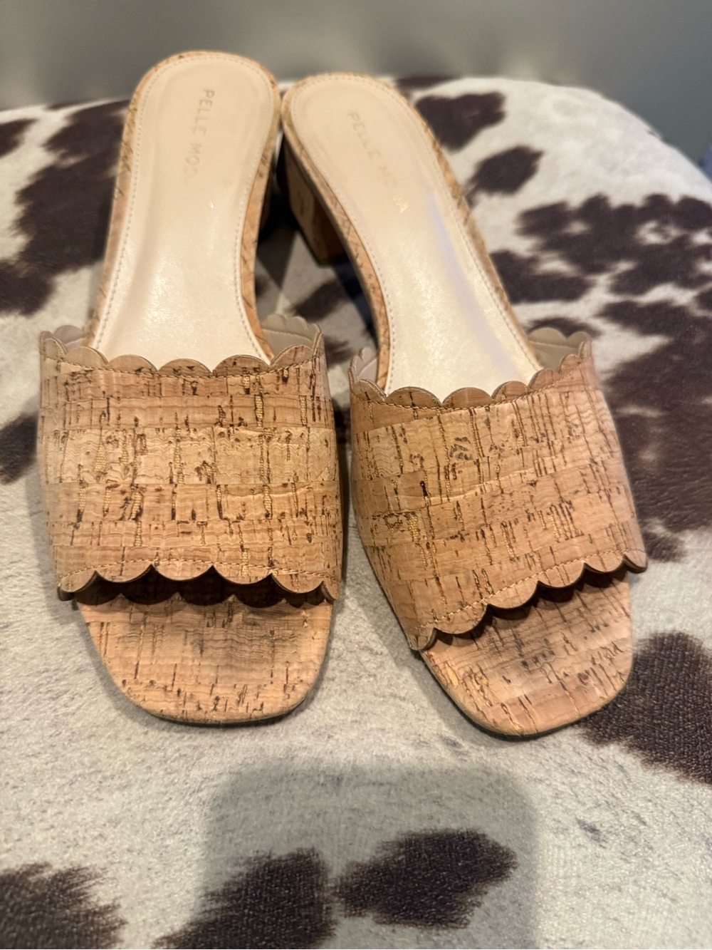 Pelle Moda Natural Cork Scallop-Edge Slide Mules
